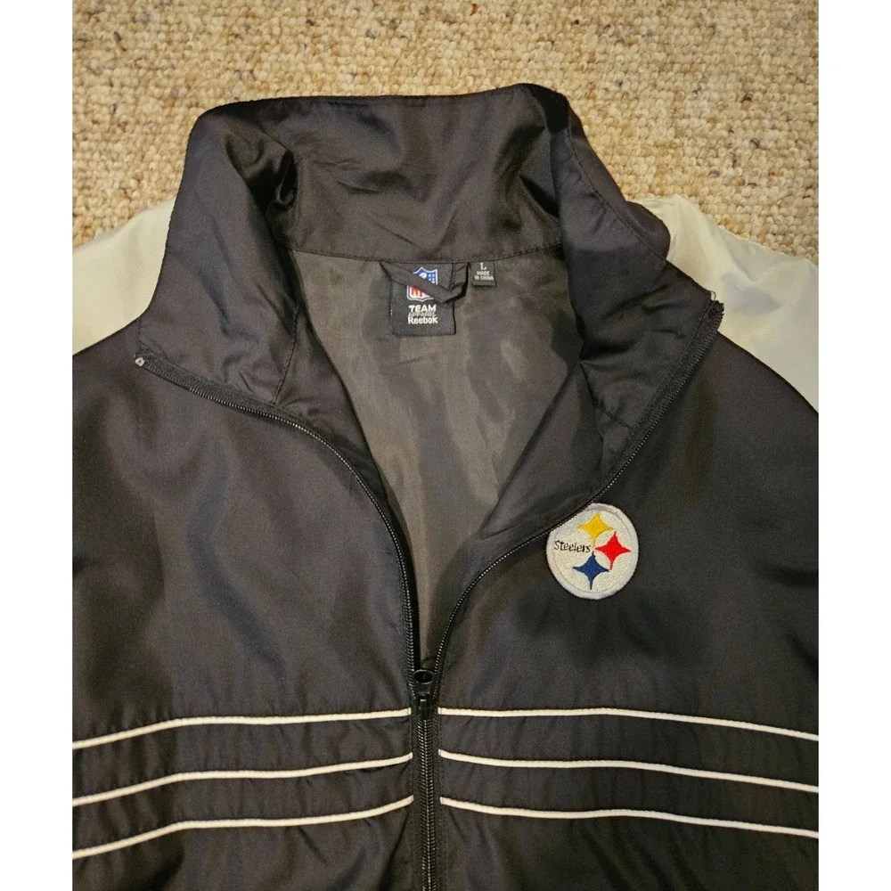 Reebok Pittsburgh Steelers NFL Windbreaker Jacket Mens Large Black Full Zip Logo